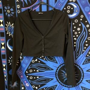 Black Button Up V- Neck Long Sleeve